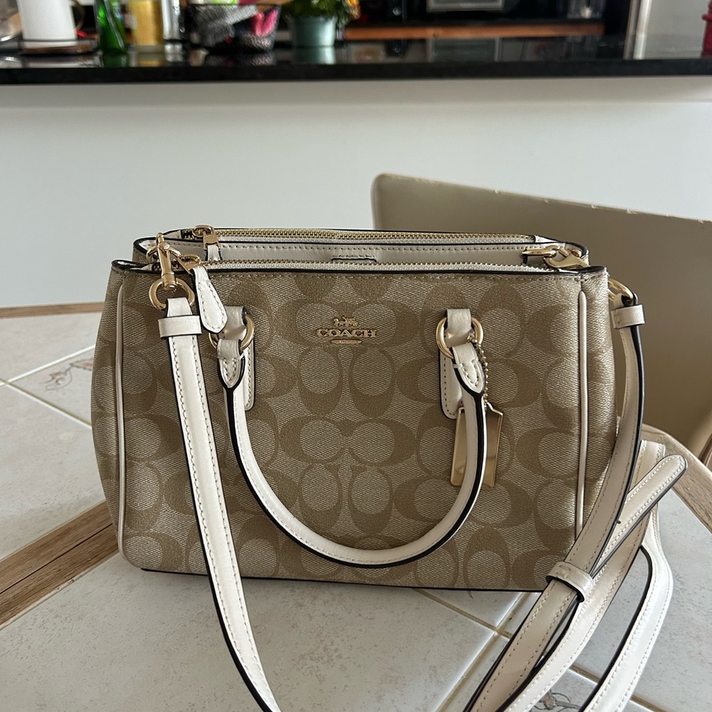 Coach Tan and Cream Signature Handbag